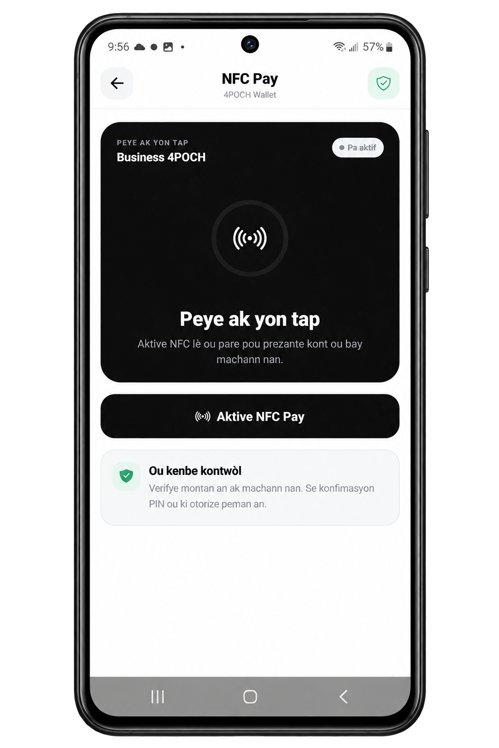 Telefòn yon itilizatè ak peman NFC 4Poch